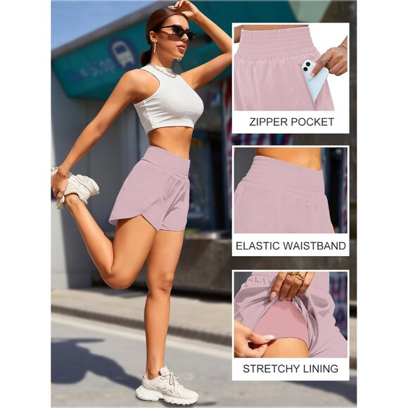 Women's Athletic Shorts High Waisted Running Shorts Pocket Sporty Short Gym - Picture 6 of 7